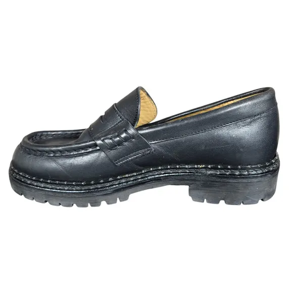 J Crew Penny Loafers Womens 7 Black Leather Chunky Platform Academia Preppy