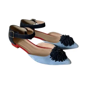J. Crew Pom Pom color block suede flats pointy toe ankle strap size 7.5