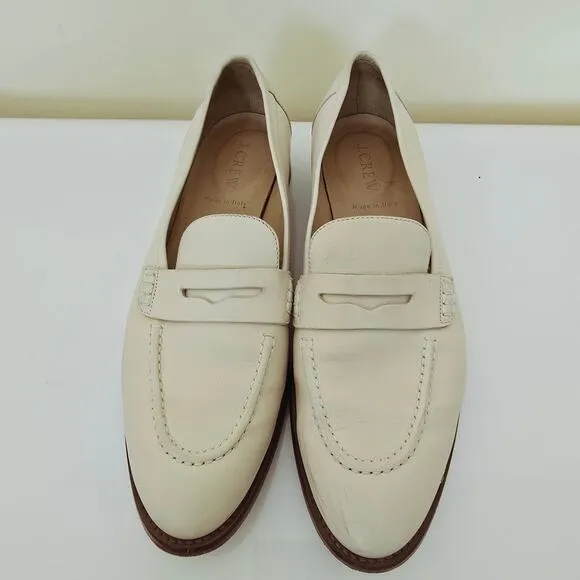 J. Crew Ryan White Formal Leather Penny Loafers Cream Women's Size 8