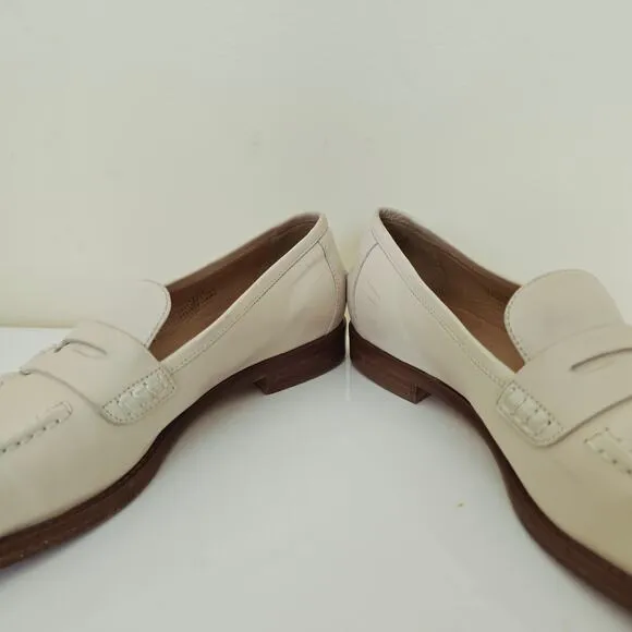 J. Crew Ryan White Formal Leather Penny Loafers Cream Women's Size 8