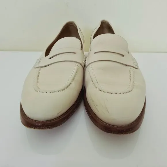 J. Crew Ryan White Formal Leather Penny Loafers Cream Women's Size 8