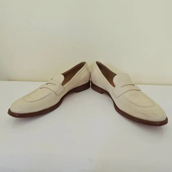 J. Crew Ryan White Formal Leather Penny Loafers Cream Women's Size 8