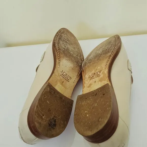 J. Crew Ryan White Formal Leather Penny Loafers Cream Women's Size 8