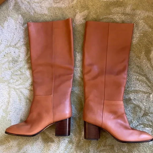J Crew Sadie Knee High Boots In Leather BA567 rich oak