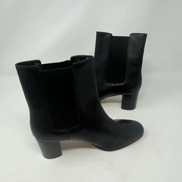 J. Crew Willa Leather Stacked Heel Boots 8 black