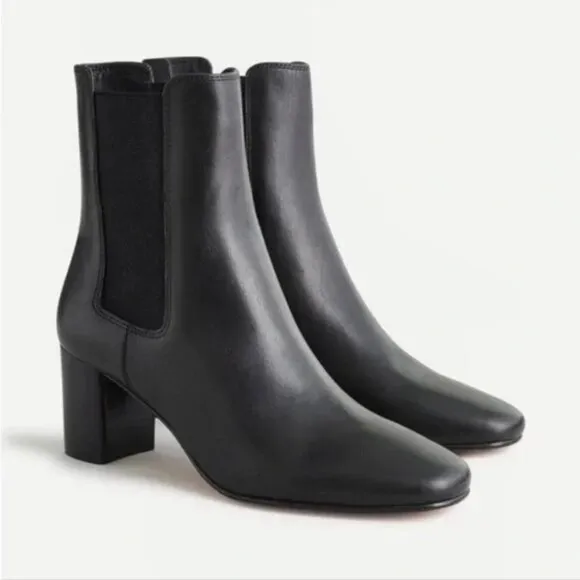 J. Crew Willa Leather Stacked Heel Boots 8 black