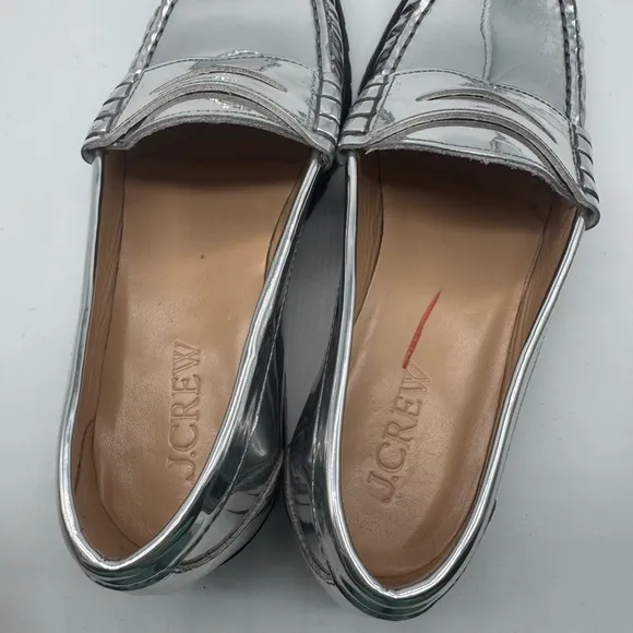 J. Crew Winona lug-sole penny loafers in metallic leather size 9.5 Silver