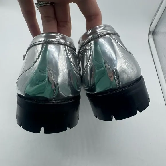 J. Crew Winona lug-sole penny loafers in metallic leather size 9.5 Silver