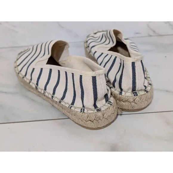 J. Crew Women's Blue &amp; White Striped Canvas Loader Rope Sole Flat Shoes Size 8