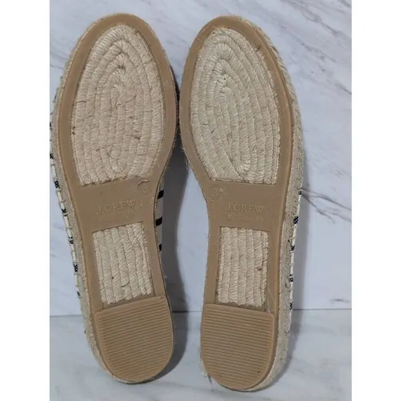 J. Crew Women's Blue &amp; White Striped Canvas Loader Rope Sole Flat Shoes Size 8