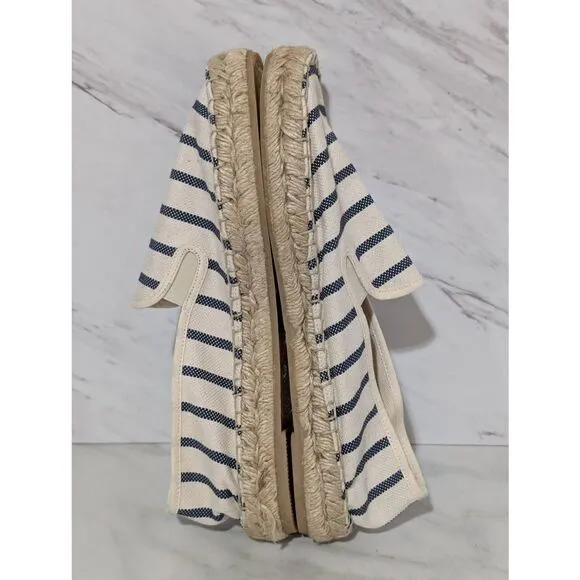 J. Crew Women's Blue &amp; White Striped Canvas Loader Rope Sole Flat Shoes Size 8