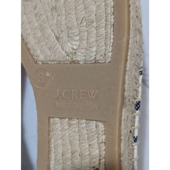 J. Crew Women's Blue &amp; White Striped Canvas Loader Rope Sole Flat Shoes Size 8