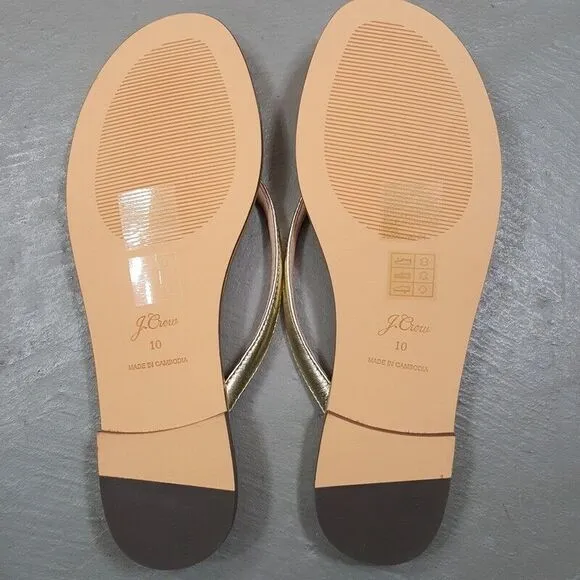 J CREW Womens Sandals Size 10 Gold Leather Thong Cushioned Flip Flops MENORCA