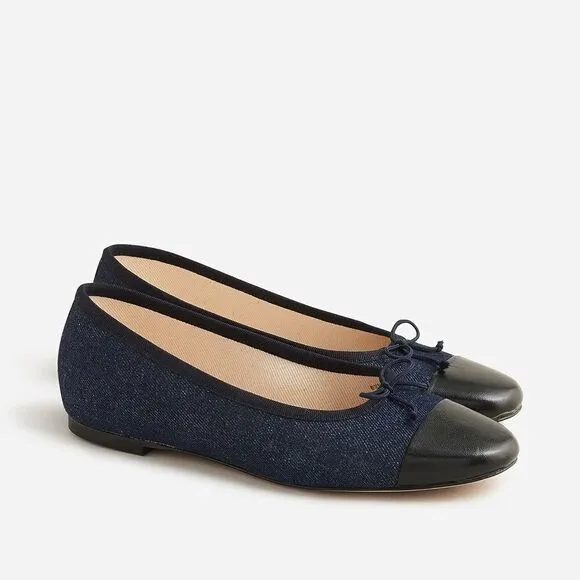J Crew Zoe Cap Toe Ballet Flats in Washed Denim NIB