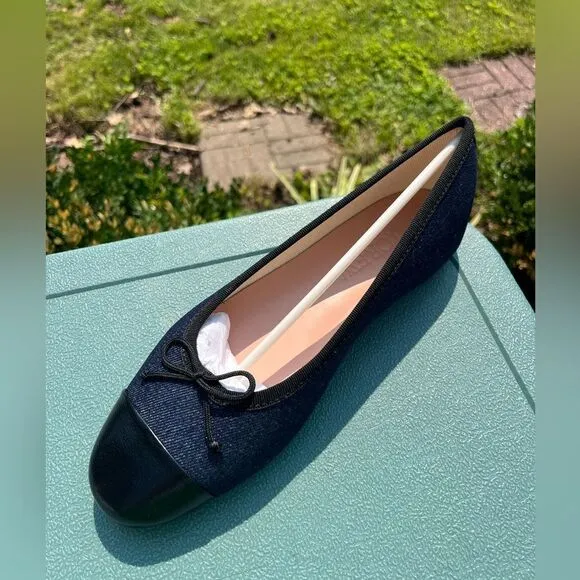 J Crew Zoe Cap Toe Ballet Flats in Washed Denim NIB