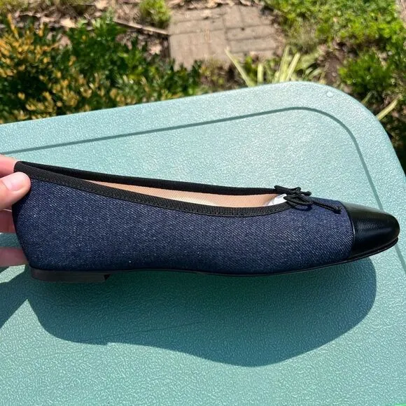 J Crew Zoe Cap Toe Ballet Flats in Washed Denim NIB