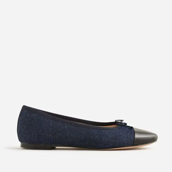 J Crew Zoe Cap Toe Ballet Flats in Washed Denim NIB
