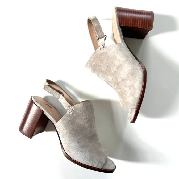 J. Jill Light Grey Genuine Leather Suede Sling Back Heeled Mule Sandals