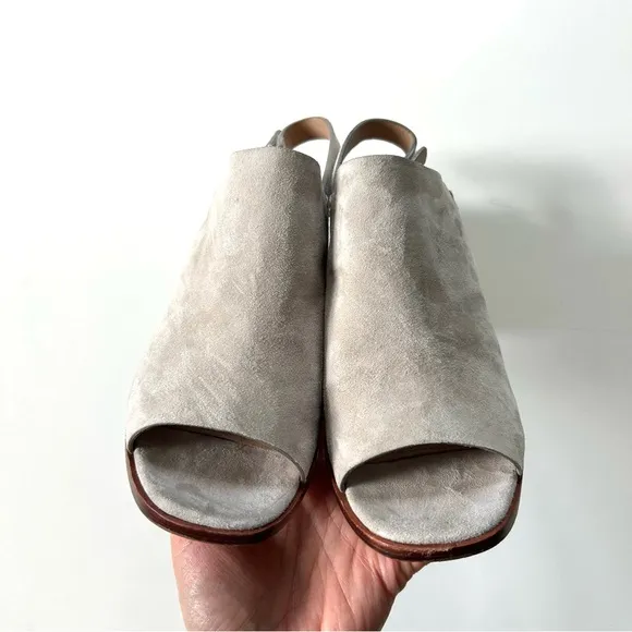 J. Jill Light Grey Genuine Leather Suede Sling Back Heeled Mule Sandals