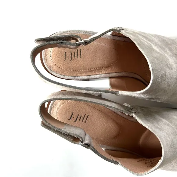 J. Jill Light Grey Genuine Leather Suede Sling Back Heeled Mule Sandals