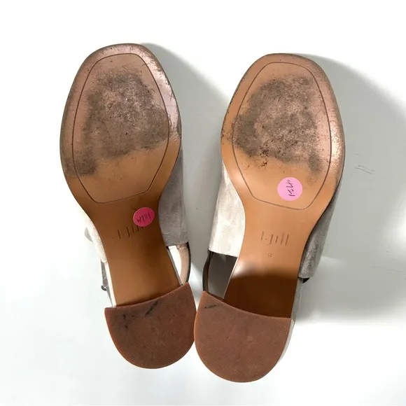 J. Jill Light Grey Genuine Leather Suede Sling Back Heeled Mule Sandals