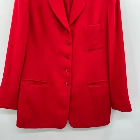 J. Mclaughlin For Sanyo Red Lined Long Sleeve Button Up Notched Lapel Blazer