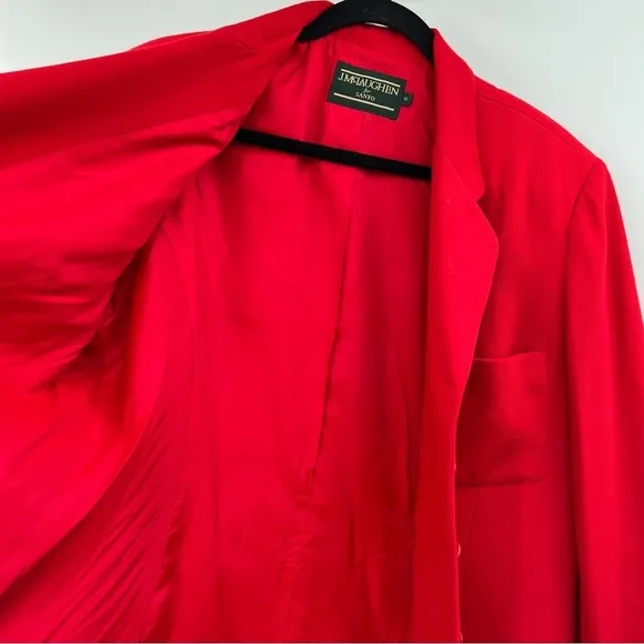 J. Mclaughlin For Sanyo Red Lined Long Sleeve Button Up Notched Lapel Blazer