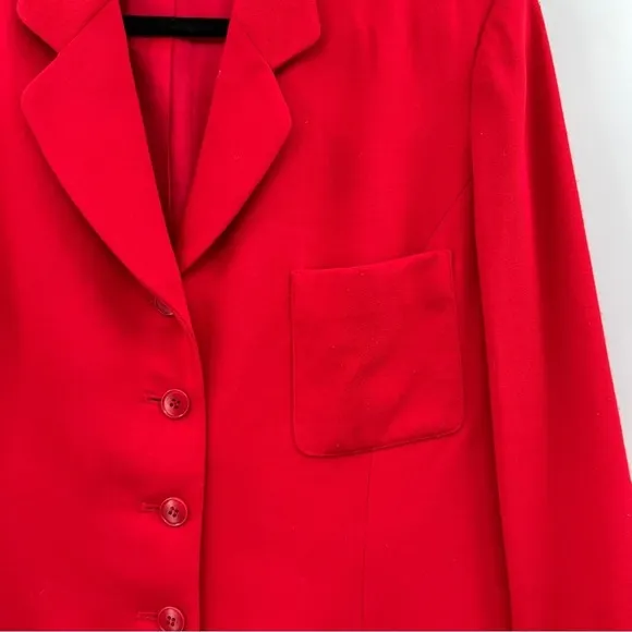 J. Mclaughlin For Sanyo Red Lined Long Sleeve Button Up Notched Lapel Blazer