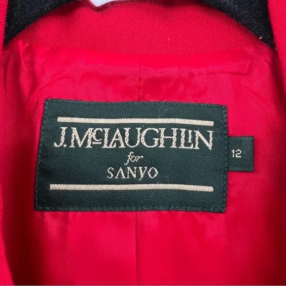 J. Mclaughlin For Sanyo Red Lined Long Sleeve Button Up Notched Lapel Blazer
