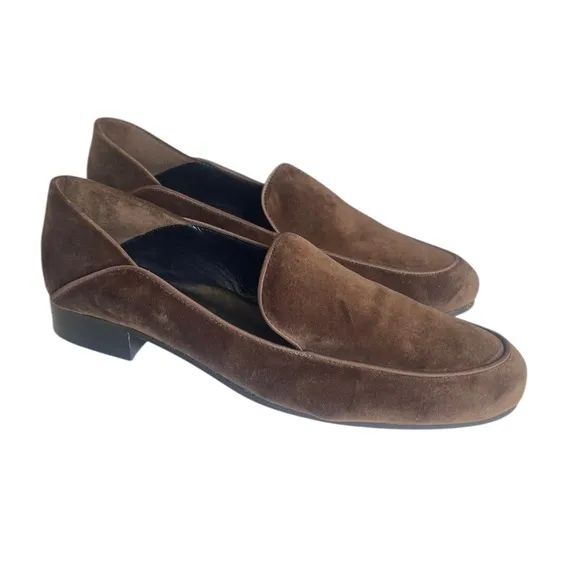 J. McLaughlin Luna Velvet Chocolate Brown Loafers Leather Sole Women’s Size 11