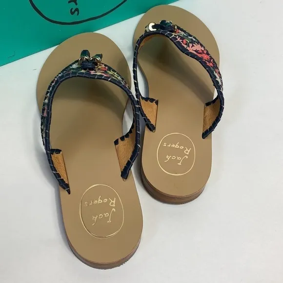 Jack Rogers Alana navy blue floral thong sandals 10