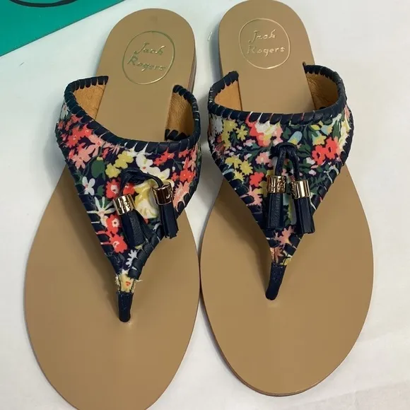 Jack Rogers Alana navy blue floral thong sandals 10