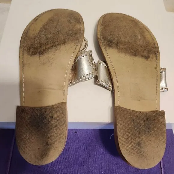 Jack Rogers &quot;Navajo&quot; Pale Gold Leather w/Whipstich Thong Sandals Sz.8 Ret $128