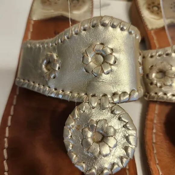Jack Rogers &quot;Navajo&quot; Pale Gold Leather w/Whipstich Thong Sandals Sz.8 Ret $128
