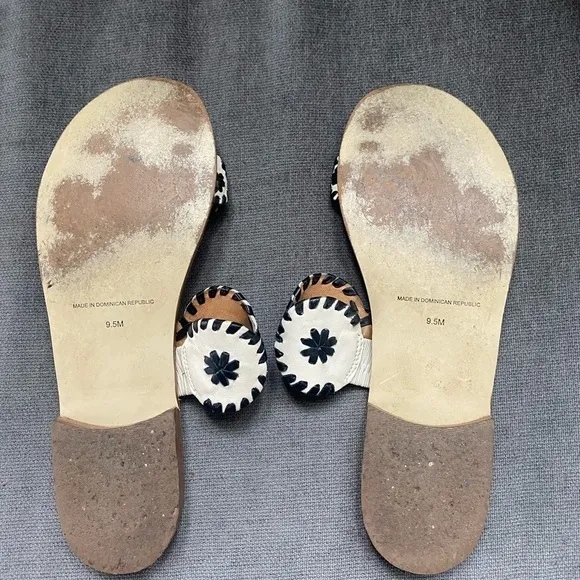 Jack Rogers Black and Ivory Classic Leather Thong Sandals Size 9.5M
