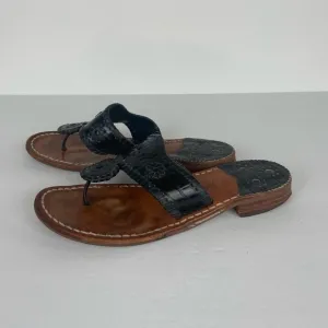 Jack Rogers Black Leather Thong Sandals Women's Size 7 M Block Heel USA
