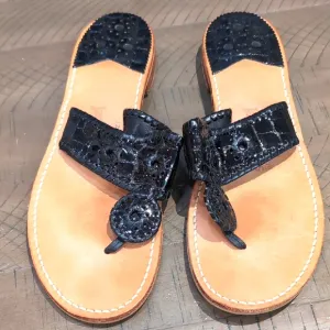 Jack Rogers Black Patent Leather Thong Sandals Sz 12