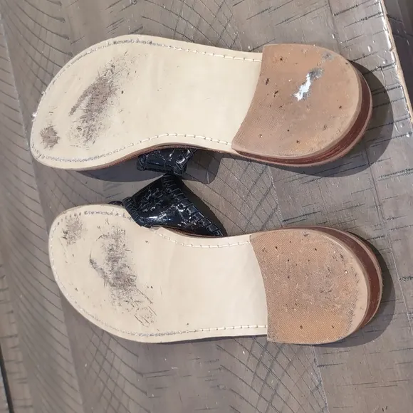 Jack Rogers Black Patent Leather Thong Sandals Sz 12