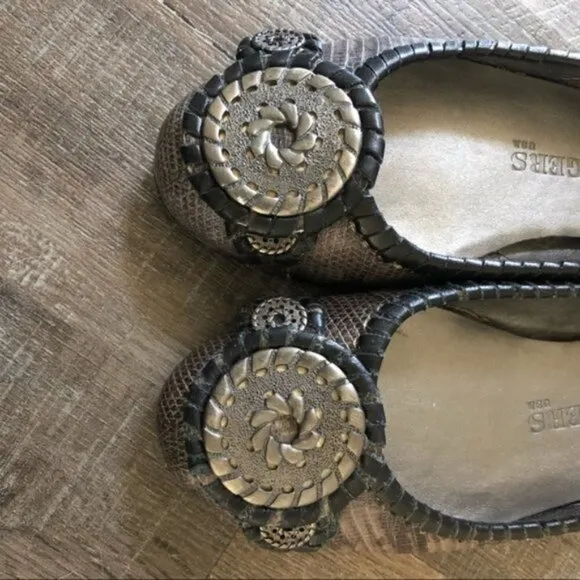 Jack Rogers Dakota Snakeskin Animal Print Coin Medallion Flats 6