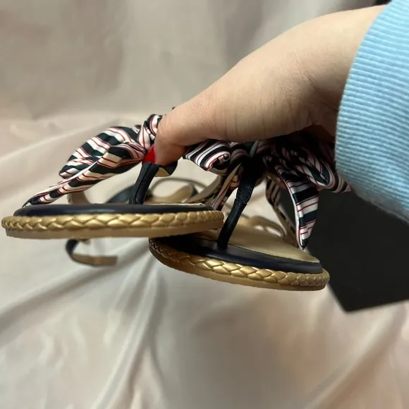 Jack Rogers Heidi Bow Sandals Red White Blue Stripes, size 7