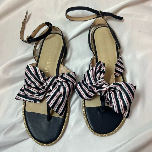Jack Rogers Heidi Bow Sandals Red White Blue Stripes, size 7