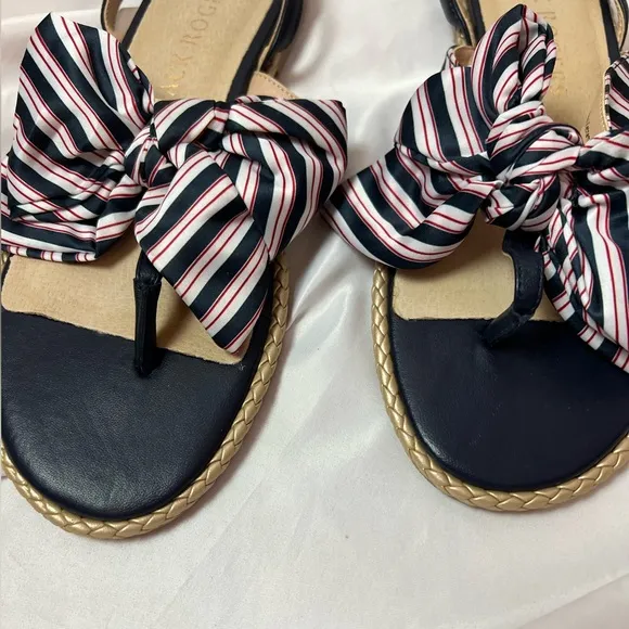 Jack Rogers Heidi Bow Sandals Red White Blue Stripes, size 7
