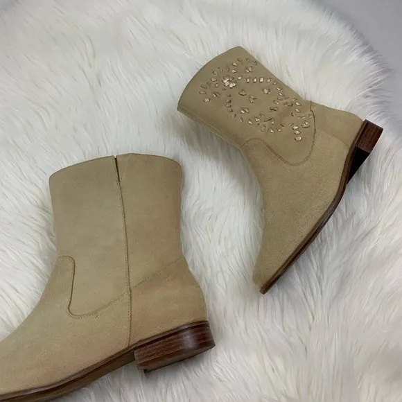 Jack Rogers Kaitlin Stitched Suede Boots in Sand