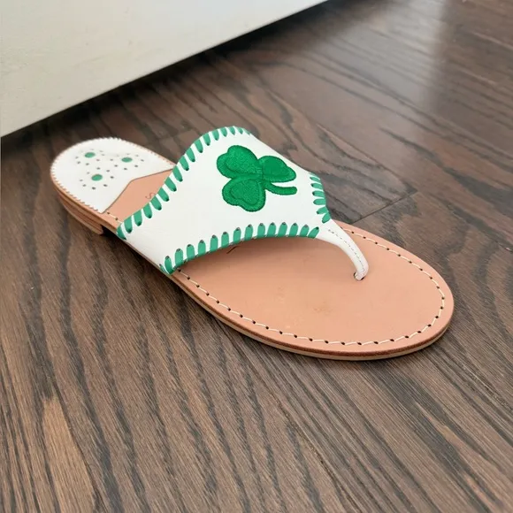JACK ROGERS LIMITED EDITION SHAMROCK THONG LEATHER SANDALS