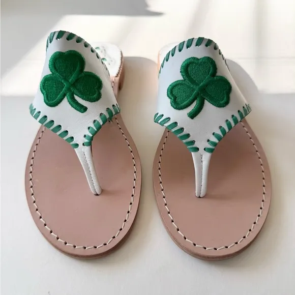 JACK ROGERS LIMITED EDITION SHAMROCK THONG LEATHER SANDALS
