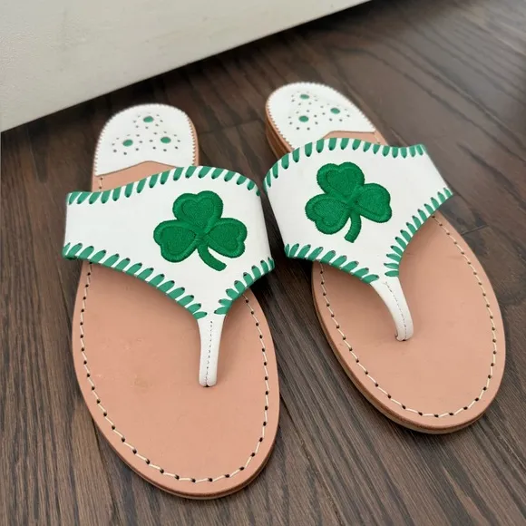 JACK ROGERS LIMITED EDITION SHAMROCK THONG LEATHER SANDALS