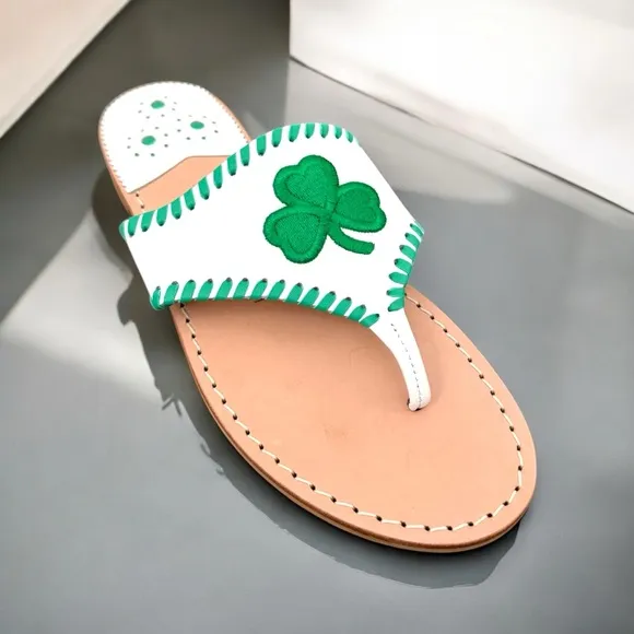 JACK ROGERS LIMITED EDITION SHAMROCK THONG LEATHER SANDALS