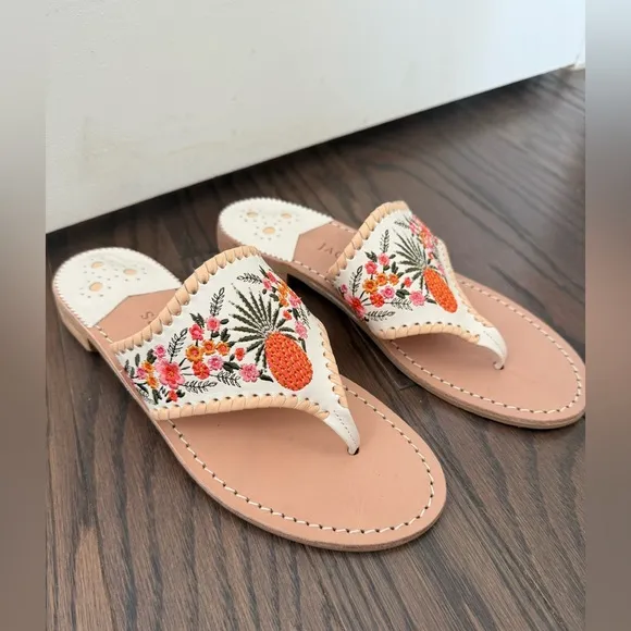 JACK ROGERS LIMITED EDITIONPINEAPPLE FLORAL THONG SANDALS