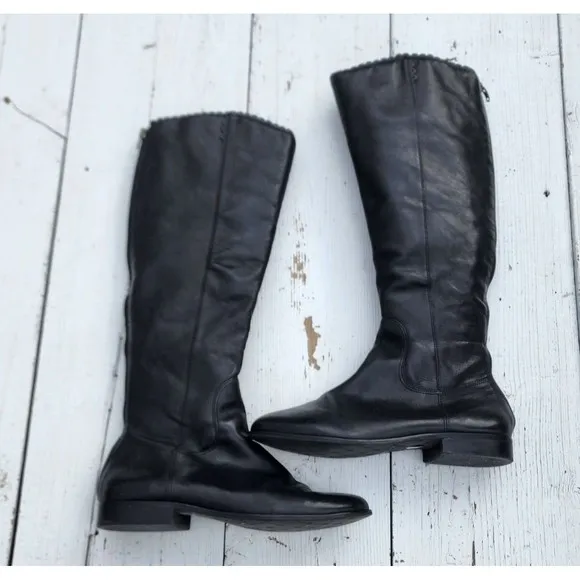 Jack Rogers Lisbeth Women Black Knee Leather Boots WIDE CALF US 11 EU 41.5