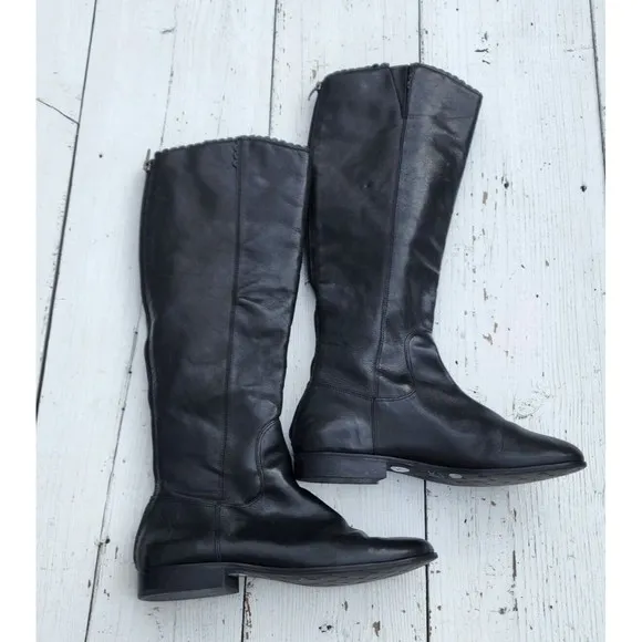 Jack Rogers Lisbeth Women Black Knee Leather Boots WIDE CALF US 11 EU 41.5